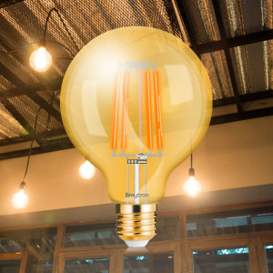 Bec led Vintage 6W (42W) Braytron, G95, E27, 540lm, dimabil, lumina calda (2200 K), auriu, clasa energetica F