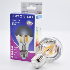 Bec LED Vintage filament 7W (53W),  800 lm, E27, lumina calda (2700K), argintiu, Optonica