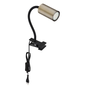 Lampa de birou cu clema Robby 1xGU10, brat flexibil, IP20, negru mat+alama, Globo Lighting