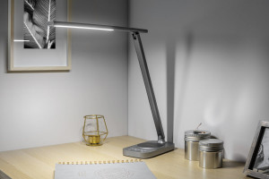 Lampa de birou LED GTV Bressi, 8W, incarcare wireless, temperatura de culoare ajustabila, telecomanda, gri/negru