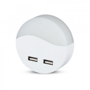 Lampa de veghe rotunda cu senzor si USB, chip Samsung, 0.45W, lumina calda (3000K), 2A, V-TAC [1]- savelectro.ro