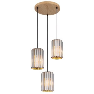 Lustre, Lustra Run 3xE27, Ø35 cm, IP20, imitatie lemn, sticla fumurie, Globo Lighting - savelectro.ro