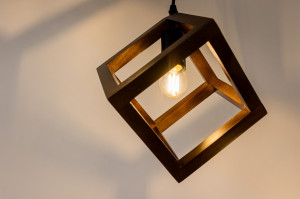 Pendul Rhombus, 1 bec, dulie E27, negru, maro, metal, lemn, Klausen [2]- savelectro.ro