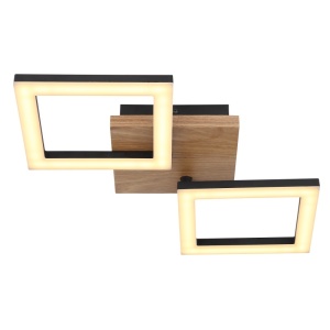 Plafoniere LED, Plafoniera LED Kerry 18W, 1200 lm, lumina calda (3000K), 46 cm, neagra mat, imitatie lemn, Globo Lighting - savelectro.ro