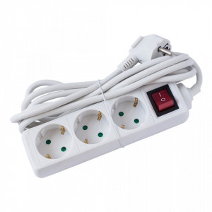 Prelungitoare Electrice, Prelungitor 3 prize 1.5 metri, cablu 3x1, max 10A, cu intrerupator, alb, Strohm - savelectro.ro