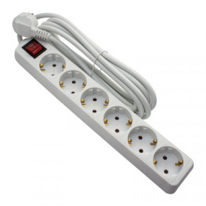 Prelungitoare Electrice, Prelungitor 6 prize 7 metri, cablu 3x1.5, max 16A, cu intrerupator, alb, Strohm - savelectro.ro