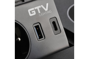Priza incorporabila dreptunghiulara, 1 priza schuko, 2 USB A, cablu 1.5 m, neagra, incarcare wireless, GTV [3]- savelectro.ro