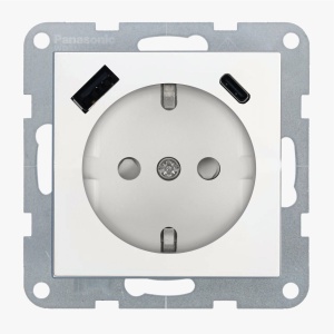 Prize si intrerupatoare, Priza simpla cu impamantare, protectie copii, USB A+C, 16A, IP20, Alb, Panasonic Karre Plus 55 - savelectro.ro