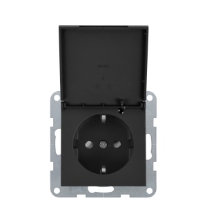 Prize si intrerupatoare, Priza simpla cu impamantare si capac, protectie copii, 16A, IP20, Grafit, Panasonic Karre Plus 55 - savelectro.ro
