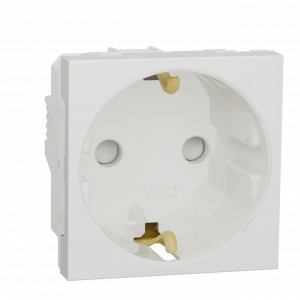 Prize si intrerupatoare, Priza simpla cu impamantare, standard german, cu obturatoare, 2 module, 16A, alba, Schneider Noua Unica - savelectro.ro