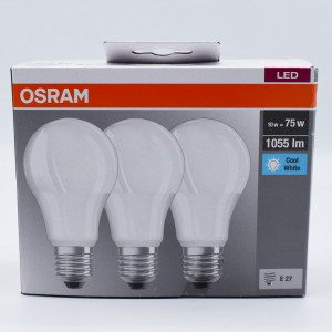 Set 3 becuri led 10W (75W), E27, 1055 lm, lumina neutra (4000K), opal, Osram