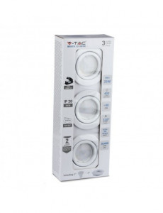 Set 3 spoturi rotunde + bec led GU10 5W inclus, lumina rece, orientabile, albe, IP20, V-TAC [2]- savelectro.ro