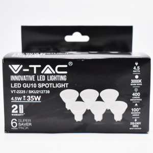 Set 6 becuri LED GU10, 4.5W (35W), 400 lm, lumina calda (3000K), opal, V-TAC