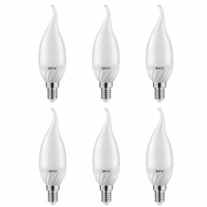 Becuri LED E14, Set 6 becuri LED flacara 8W(54W) GTV, C37L, E14, 720 lm, lumina neutra (4000 K), clasa energetica F - savelectro.ro