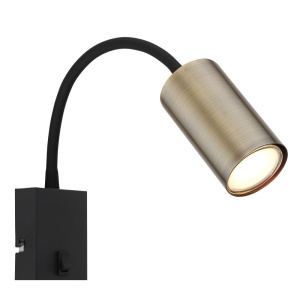 Spoturi, Spot aplicat Robby 1xGU10, brat flexibil, IP20, negru mat+alama, Globo Lighting - savelectro.ro