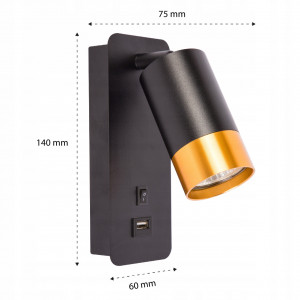 Spot orientabil Klemens, 1 bec, dulie GU10, USB 5V 2A, cu intrerupator, negru si auriu, Masterled [2]- savelectro.ro