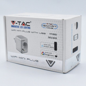 Stecher inteligent wiFi mini cu port USB, 2200W, max 10A, 2.4G WIFI, V-TAC