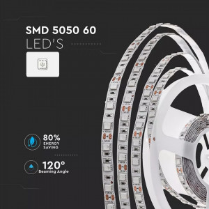 Banda led SMD 5050 V-TAC, albastra, 10.8W/m, 900lm/m, 60 leduri/m, 12V, IP20 [6]- savelectro.ro