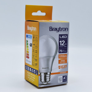 Bec led 12W (75W), E27, A60, 1055lm, lumina calda (3000K), opal, Braytron