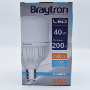 Bec led 40W (200W), E27, T120, 3480 lm, lumina rece (6500K), opal, Braytron