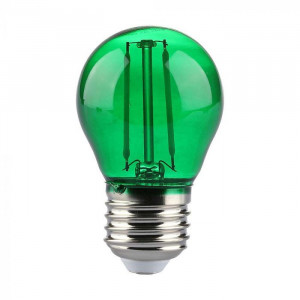 Becuri Vintage, Bec LED decorativ V-TAC filament, G45, E27, 2W(10W), 60 lm, sticla verde, lumina colorata - savelectro.ro