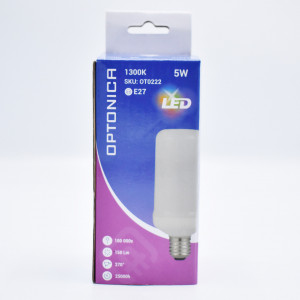 Bec LED efect flacara 5W (10W), E27, 150 lm, lumina calda (1300K), opal, Optonica