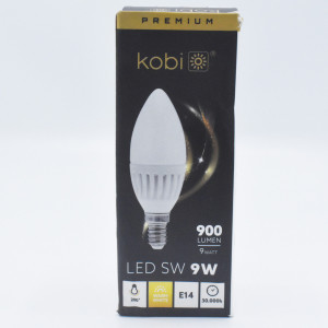 Bec led lumanare 9W (90W), E14, C37, 900 lm, lumina calda (3000K), opal, Kobi