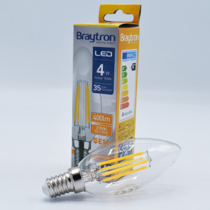 Bec led lumanare Vintage filament 4W (35W), E14, C35, 400lm, lumina calda (2700K), clar, Braytron