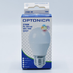 Bec led 4W (21W), E27, G45, 320 lm, lumina calda (2700K), opal, Optonica
