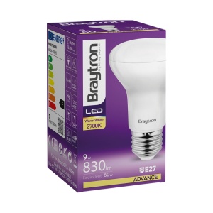 Bec led R63 9W (60W) Braytron, E27, 830 lm, lumina calda(3000K), clasa energetica F [3]- savelectro.ro