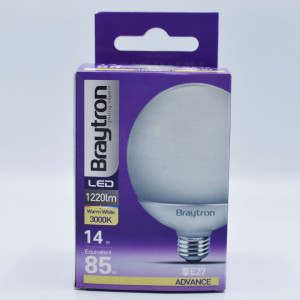 Bec led sferic 14W (85W), E27, G95, 1220lm, lumina calda (3000K), opal, Braytron