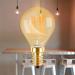 Bec LED sferic Vintage filament Braytron, 4W(32W), E14, G45, 350 lm, lumina calda (2200K), auriu, clasa energetica F [4]- savelectro.ro