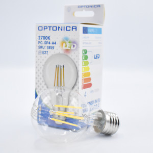 Bec LED Vintage filament 4W (35W), E27, A60, 400 lm, lumina calda (2700 K), transparent, Optonica