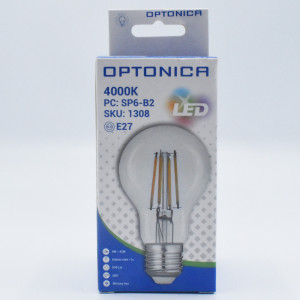 Bec Vintage LED 6W(42W), 630 lm, forma A60, transparent, lumina naturala (4000 K), A+, Optonica
