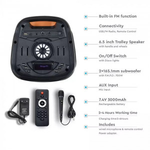 Boxa portabila V-TAC, reincarcabila, 35W, 2x 6.5 inch, True Wireless Stereo, microfon inclus [3]- savelectro.ro