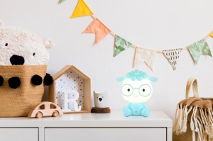 Lampa de veghe LED forma de oaie, 1W, 32 lm, lumina calda (3000K), IP20, touch dimmer, albastru mat/alb [2]- savelectro.ro