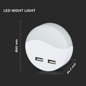 Lampa de veghe rotunda cu senzor si USB, chip Samsung, 0.45W, lumina neutra(4000K), 2A, V-TAC [5]- savelectro.ro