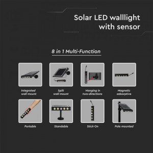 Lampa Solara cu senzor de miscare 8W, 950lm, IP65, Lumina neutra (4000K) V-TAC [2]- savelectro.ro