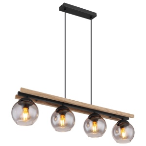 Lustre, Lustra Conni, 4xE27, IP20, negru/lemn maro inchis/fumuriu, Globo Lighting - savelectro.ro