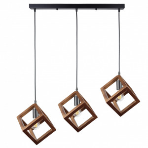 Lustra Rhombus, 3 becuri, dulie E27, neagra, maro, metal, lemn, Klausen [1]- savelectro.ro