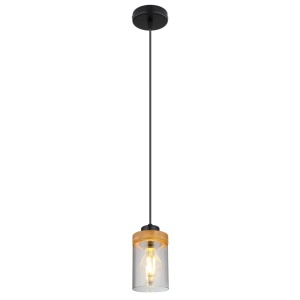 Pendule, Pendul Finca, 1xE27, IP20, negru mat+lemn maro inchis+fumuriu, Globo Lighting - savelectro.ro