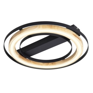 Plafoniera LED Rilas, 21W, 2600 lm, lumina calda (3000 K), dimabila, Ø460 mm, neagra mat+imitatie lemn, Globo Lighting