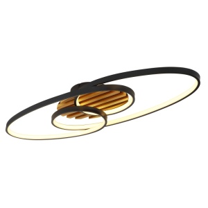 Plafoniere LED, Plafoniera LED Tisha I 40W, 1700 lm, lumina calda (3000K), 85 cm, IP20, neagra mat+lemn Globo Lighting - savelectro.ro