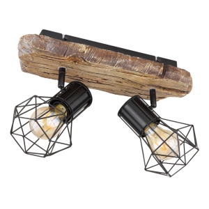 Plafoniere, Plafoniera Priska, 2xE27, IP20, neagra+imitatie lemn, Globo Lighting - savelectro.ro