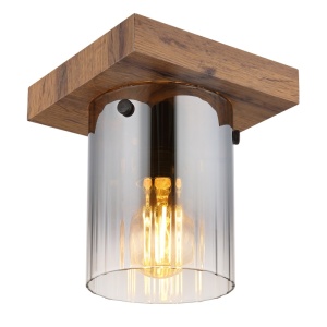 Plafoniere, Plafoniera Underwood, 1xE27, IP20, imitatie lemn/sticla fumurie, Globo Lighting - savelectro.ro