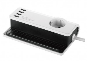 Prelungitoare Electrice, Prelungitor cu suport pentru tableta/telefon, 1.4m, 3x1.5, alb, o priză cu împământare + 4xUSB 2.4A - savelectro.ro