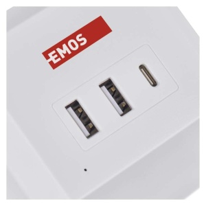 Prelungitor cub, 2m, 2 prize USB-A USB-C, Qi, alb, Emos [8]- savelectro.ro