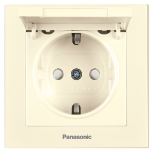 Prize si intrerupatoare, Priza simpla cu impamantare si capac, protectie copii, 16A, IP20, Bej, Panasonic Karre Plus 55 - savelectro.ro