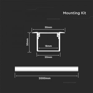 Profil aluminiu banda led, incastrat, lat, 2 metri, V-TAC
