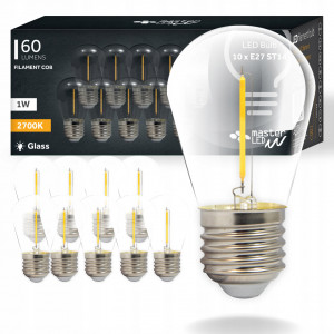 Becuri, Set 10 becuri LED Vintage 1W Masterled, E27, 160 lm, transparente, lumina calda (2700K), clasa energetica F - savelectro.ro